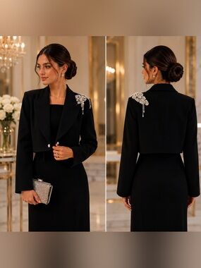New Aleeza Paris Black Cropped Embellished Sample Blazer – Fits Up to Medium